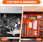 ValueMax 21 PCS Desk Drawer Organizer Set, PP Material Interlocking Drawer Organizer Bins for Office, Vanity, Garage and Bathroom, Non-Silp and Two-Tone Stackable Design, Orange & Gray