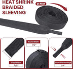 Heat Shrink Braided Sleeving, 2:1 Ratio Shrinkable Fabric Tubing Sleeve Abrasion Protection Cable Wire Sheath (1/2"-25ft)