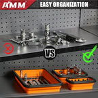 AMM Foldable Magnetic Parts Tray Set, 3 Different Size Magnetic Tool Trays for Bolts Screws Nuts & Small Metal Parts, Mechanic Tool Present for Men，Orange