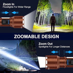 Rechargeable Magnetic Flashlights High Lumens, Super Bright LED Powerful Flashlight 8 Modes with COB Work Light, Waterproof Handheld Flash Light for Camping (2 Pack with Leather Box, Brown)