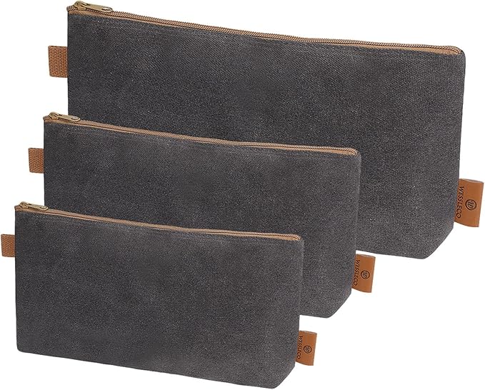 Canvas Zipper Pouch, 3 Pack Small Tool Pouch Organizer, Heavy Duty 16OZ Waxed Canvas Mini Zipper Bag Pouch, 5.7/6.7/12.3 Inch Tool Multipurpose Water Resistant Storage Pouches