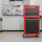 S AFSTAR 6-Drawer Rolling Tool Chest, High Capacity Tool Storage Cabinet with 4 Hooks, Locking System and Universal Wheels, 2-in-1 Detachable Large Toolbox for Garage Workshop (Black & Red)