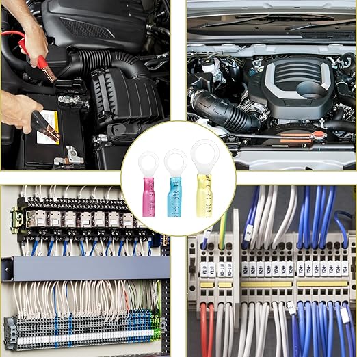 50 Pack Heat Shrink Ring Terminals - 1/4" - Yellow 12-10 AWG Marine Grade Heat Shrink Wire Connectors - Tinned Red Copper Eyelet Wire Connectors