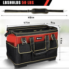 17 in Tool Bag For Men with Waterproof Molded Base, High Capacity Wide Mouth Tote, Construction Worker Electricians Tool Bags, Large Tool Bag Organizer for Men Women (Red)