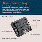 True Mods 6 Way Blade Fuse Box for Automotive [ATC/ATO Blade Fuses] [100 Amp][LED Indicator] [Modular Design] [12V - 30V DC] Auto Marine Fuse Block