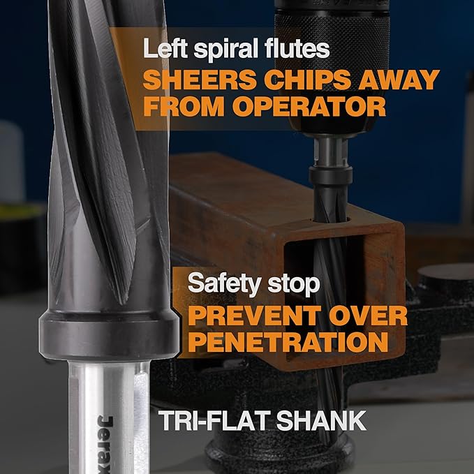 1/2" Bridge/Construction Reamer, M35 HSS Taper Chucking Reamer Drill Bit for Steel Alloy Aluminum Metal Wood Plastic, 1/2” Shank Chuck, Spiral Flutes, to Enlarge/Align Holes