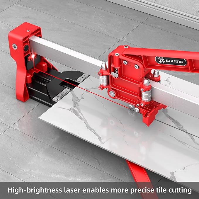 SHIJING 24-inch Tile Cutter,Cortadora de Ceramica with Red laser, Steel guide rails,Tungsten Carbide Cutting Wheel - Tile Cutter Tool for Ceramic, Porcelain - Installers &DIY