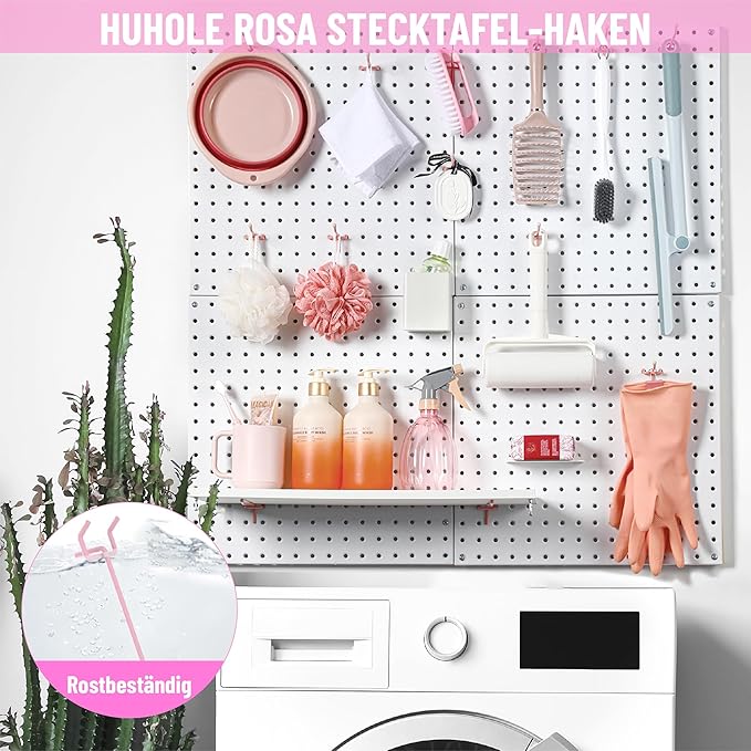HUHOLE Pegboard Hooks 4 Inch 50PC, Pink Peg Board Hooks, Fit 1/4" or 1/8" Pegboard, Ideal Peg Board Organizer Accessories for Wall Display, Crafts Organization, Kitchen Organizer (Pink, 4 Inch)