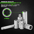 94pcs 1/4" & 3/8" Drive Socket Set, Socket Wrench Set with Ratchet Handle, Extention Bar, Adapter, Screwdriver Bit Set, Spark Plug Socket, CR-V, Metric/SAE, Deep/Shallow, Mirror Chrome Finish