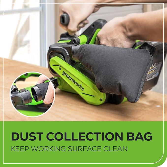 Greenworks 24V Brushless Cordless 3in. x 18in. Belt Sander Kit with Dust Bag and 60 Grit Sandpaper, Tool Only