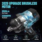 650N.m/480Ft-lbs Brushless Impact Wrench,1/2" Cordless Impact Gun w/ 2x4.0Ah Battery & 6 Sockets, 3300RPM Power Electric Impact Driver for Car/DIY Furniture/Lawn Mower, Blue Toolbox