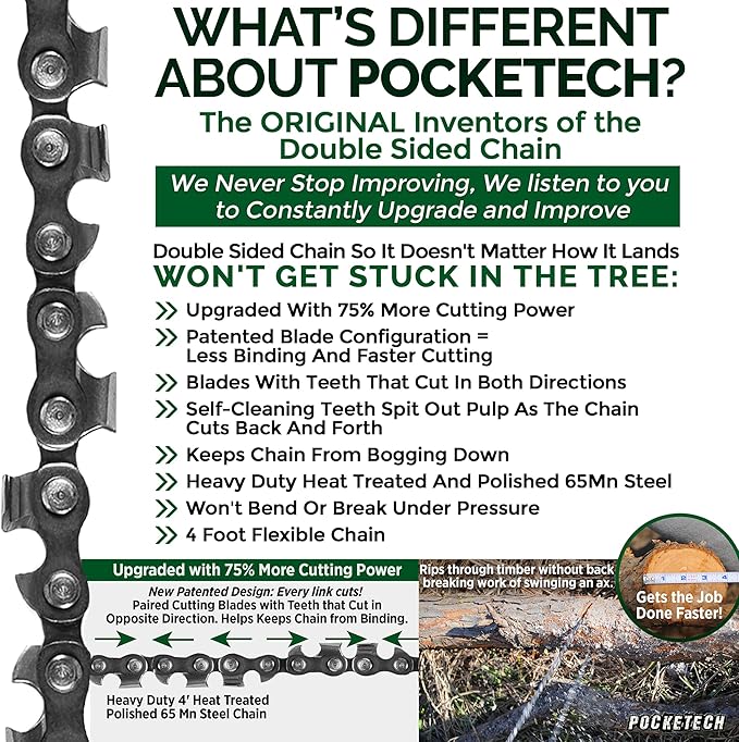 The Pocketech’s Basic Kit:48 Inch Long High Limb Hand Chain Saw Kits - 62 Teeth-Blades on Both Sides so it Doesn't Matter How it Lands (Basic)