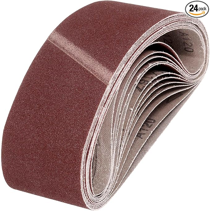 HARFINGTON 3 x 18 Inch Sanding Belts, 24 Pcs 120 Grits Aluminum Oxide Abrasive Belt Sander File Belt for Woodworking, Metal Polishing, Knife Sharpener