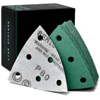 3.5" (93mm) 6-Hole 80 Grit Triangle Sanding Sheets - Fits Festool Rotex RO 90 Delta - Heavy-Duty Hook & Loop Film Disc Abrasives - Sandpaper for Detail Sanders - 50 Pack Box