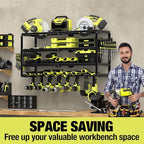 4 Layer Power Tool Organizer Wall Mount, Battery Tools Holder with Charging Station Shelf, Cordless Drill Hanger Storage Rack for Garage Organization, Workshop, Pegboard - 32 Inch 8 Slots