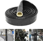 Insulation Heat Shielded Fire Thermo Armor Fire Sleeve Silicone Coated Fiberglass Heat Protection for Automotive Hose Lines & Electrical Wiring-（Black 3/8" ID x5FT）