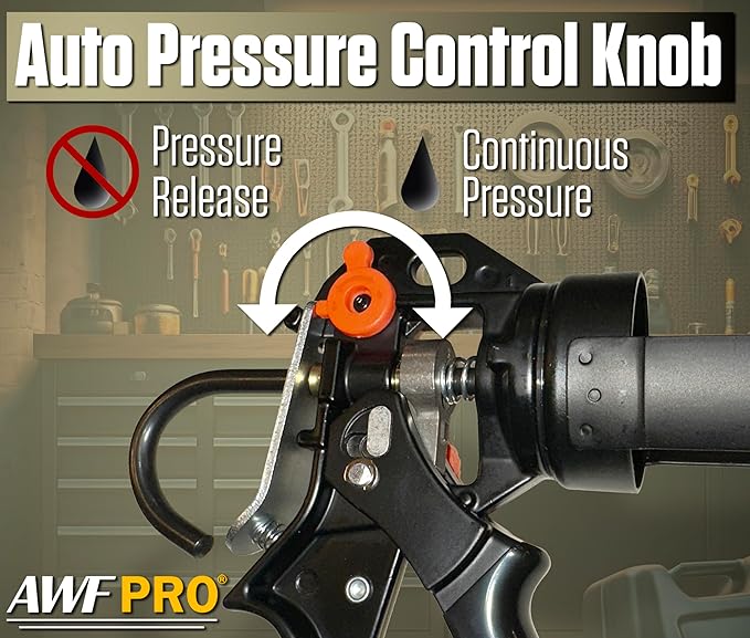AWF PRO 10 oz Dual Thrust Caulk Gun - 25:1 or 12:1 Thrust Ratio, Dripless, Rotating Barrel, Comfort Grip, with Built-In Puncture Tool