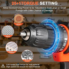 12v Drill Driver Set,Cordless Drill with Battery and Charger,LED Tools Kit,25+1 Torque Setting and 43pcs Bits