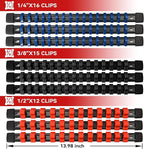 ALOANES 9 PC ABS Socket Organizer, 1/2, 3/8 & 1/4 inch Drive Rail Holders, Heavy Duty Socket Racks, Black Rails with Red, Blue & Black Clips