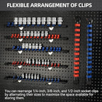 Socket Organizer Drive ABS Tools - Blue Socket Holder, Premium Quality 12 Pieces Socket Holders Kit 1/4-Inch x 64 Clips, 3/8-Inch x 60 Clips, 1/2-Inch x 48 Clips（12PC,Blue)