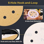 70 PCS 6 Inch 6 Hole Sanding Discs 40 Grit Hook and Loop Adhesive Round Sandpaper for Random Orbital Sander