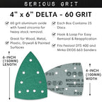 60 Grit 4" x 6" Delta (100mm x 150mm) Triangle Sanding Sheets - Fits Festool DTS 400 & Mirka DEOS Delta Sanders - Heavy-Duty Hook & Loop Film Sandpaper for Detail Sanders - 25 Pack Box