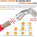 Tinned Copper Cable Lugs 10pcs 4 AWG-3/8 90 Degree Bent Battery Lugs,Heavy Duty Wire Lugs,Ring Terminal,4 Guage terminals,Battery Cable Ends/Terminal Connectors with 10pcs 3:1 Heat Shrink Tubing