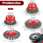 12 Pack Wire Wheel for Angle Grinder Coarse Crimped and Knotted Wire Wheel Brush Cup Set 4 1/2 Angle Grinder Attachments with 5/8-11 UNC Threaded Arbor for Rust Paint Removal