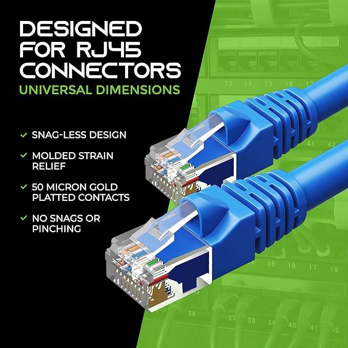 GearIT 100-Pack, Cat5e Ethernet Patch Cable 1 Foot - Snagless RJ45 Computer LAN Network Cord, Blue