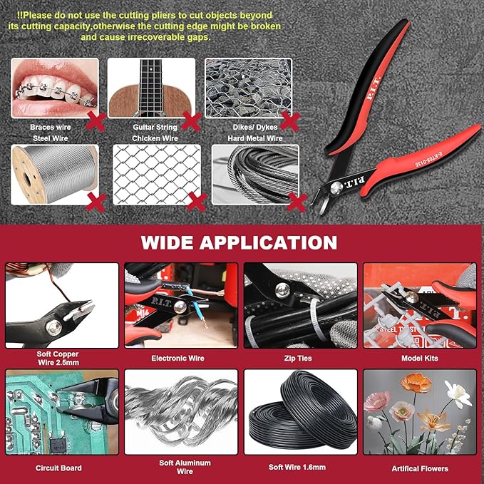 P.I.T. 2 Pack Micro Wire Cutters, 5.5'' Precision Electronics Flush Cutters with TPU Handle, Spring Loaded Wire Cutters for Crafting, Electronics, Jewelry Making
