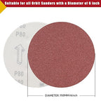 100 PCS 6 Inch Sanding Discs 60 Grit, 6 Hole Hook and Loop Sandpaper, Round Orbital Sand Paper Discs for Sander