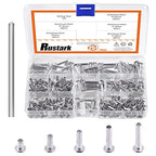 251Pcs 5 Sizes M4 Aluminum Flat Head Semi Tubular Rivets Assortment Kit with Punch, Partial Hole Tubular Rivets Round Flat Head Semi Tubular Rivet Silver Tone for Household Industry Repairing