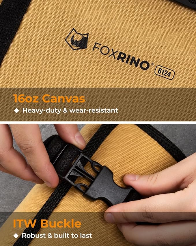 Wrench Roll, Wrench Roll Up Pouch, Gifts for Men Father Dad Mechanic, Heavy Duty Canvas Wrench Organizer Bag (Brown, 13+1 SAE)