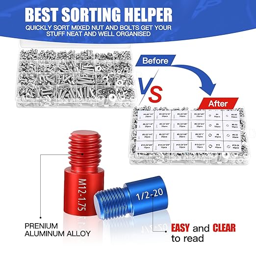 Nut and Bolt Thread Checker - 44 PCS Nut and Bolt Gauges Individually Housed in Case (23 Inch & 21 Metric) Specially Suitable for Size Check on Tricky and Narrow Area