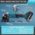 Angle Grinder, 4inch Cordless Angle Grinder, 18V/21V Grinder with 4000mAh Battery, 12000RMP Power Grinder Compatible with Makita Battery, Cutting/Deburring Grinder Tool