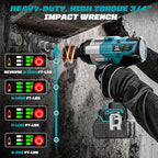 Cordless Impact Wrench 3/4 inch Compatible with Makita 18V Battery, 1850ft-lbs (2500N.m) Brushless Electric Impact Gun, High Torque Impact Driver, for Heavy-Duty Automotive & Industrial Tasks