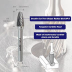 SF-3 Tungsten Carbide Burr Tree Shape Radius End Double Cut Rotary Burr File with 1/4'' Shank, 4pcs by LU&MN