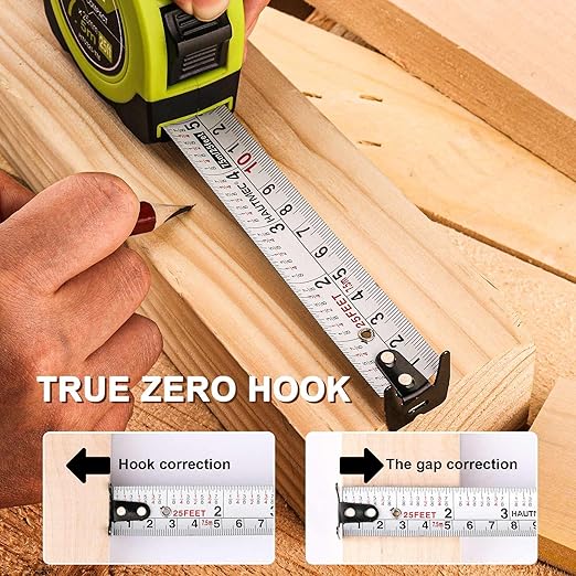 HAUTMEC Tape Measure 25ft with Dual Scale Metric and Imperial 1/8 Fractions Measuring Tape Compact Economical for Home DIY Renovations Crafting Quick Fixes HT0325-TM