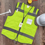 TCCFCCT Reflective Safety Vest with 5 Pockets High Visibility Vest for Men Women, Work Vest with Horizontal Strip for Walkie-talkie and ID Card, Meets ANSI/ISEA Standards, T5-Yellow, 4XL
