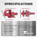 Forward 1308 8 Inch Home Vise Ductile Iron 8" Bench Vise Homeowner's Vice with Anvil and Swivel Base