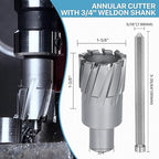 KEENTECH Carbide-Tipped Annular Cutter, 1-3/8" Diameter x 1-3/8" Depth, 3/4" Weldon Shank (2 Flat), High Speed Cutting TCT Mag Drill Bit with Pilot Pin for Harder Material, Stainless Steel, Cast Iron