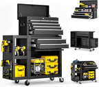 8 Drawers Rolling Tool Chest, Tool Box Detachable Top Metal Tool with Locking System, Protective Mat & Tool Rack, Garage Storage Cart with Side Cabinet, Tool Box for Garage