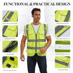 SIFE Reflective Safety Vest High Visibility Vest With 7 Pockets And YKK Zipper, ANSI/ISEA Class 2 Standard, Made With 3M Reflective Tape(03Y-Yellow Mesh,XL)