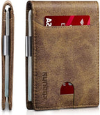 RUNBOX Slim Wallets for Men - Leather Money Clip Mens Wallet - RFID Blocking Front Pocket Bifold Wallet - Minimalist Credit Card Holder with Gift Box