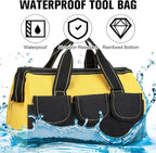 4 Pieces Tool Bag with Waterproof Strong Molded Base Multi Pockets Wide Mouth Tool Tote Multifunctional Tool Bag Large Capacity Organizer Heavy Duty Tool Storage Bag (Yellow,13 Inch)