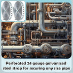 Gisafai 2 Rolls Galvanized Metal Pipe Strap 3/4 Inch x 50 ft 24 Gauge Total 100 ft Bendable Pipe Hanger Strap with Holes for Pipeline Supports Hanging, Flexible Trimming