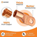 SELTERM 25pcs 4/0 AWG(XL) 1/2" Stud Battery Lugs,Ring Terminals,Heavy Duty Copper Wire Lugs,Battery Cable Ends, 0000 Gauge Ring Terminal Connectors,UL Bare Copper Eyelets Electrical Battery Cable Lugs