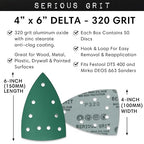 320 Grit 4" x 6" Delta (100mm x 150mm) Triangle Sanding Sheets - Fits Festool DTS 400 & Mirka DEOS Delta Sanders - Heavy-Duty Hook & Loop Film Sandpaper for Detail Sanders - 50 Pack Box