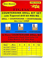 FTG USA Countersink Drill Bit Set 6 Pc #4 (7/64"), 6 Pc #6 (9/64") Tapered Countersink Bit, Stop Collar, Hex Wrench, Woodworking Countersink Drill Bits