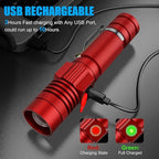 Hoxida Flashlight USB Rechargeable, Magnetic LED Flashlight, Super Bright LED Tactical Flashlight with Cob Sidelight, Waterproof, Zoomable Best Small LED Flashlight for Camping, Emergency -Red